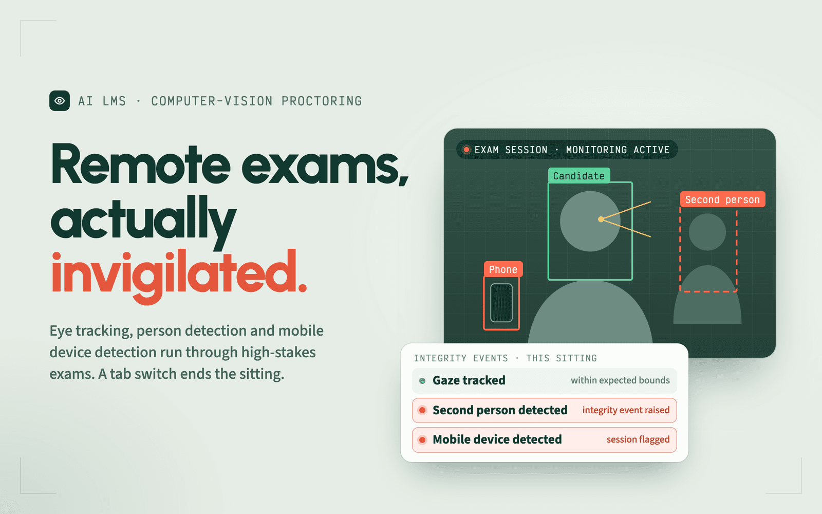 AI-Powered LMS & Proctoring — Three role modules — school, teacher and student — with computer-vision proctoring
