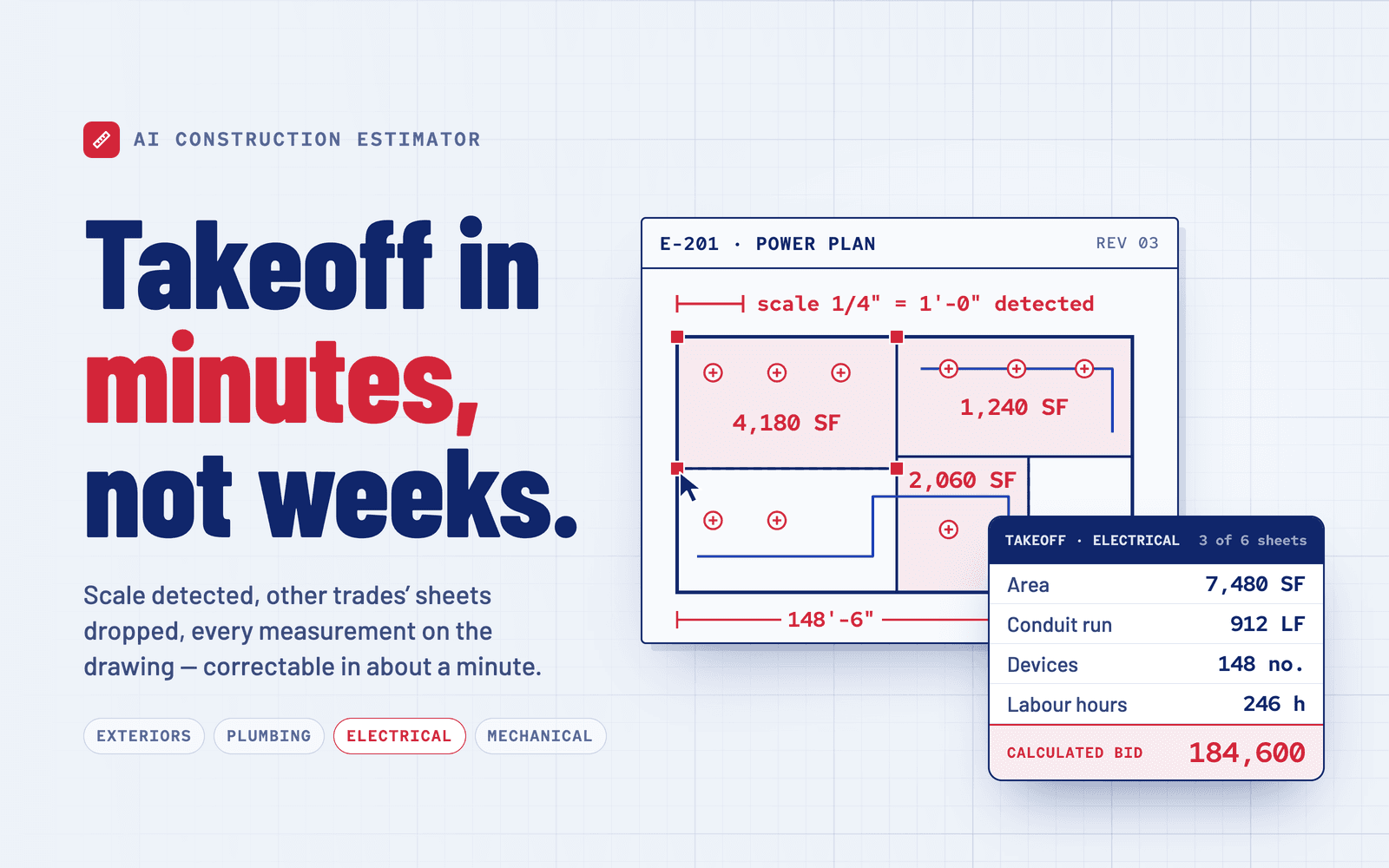 AI Construction Estimator — Construction takeoff and bidding from architectural PDFs, in minutes