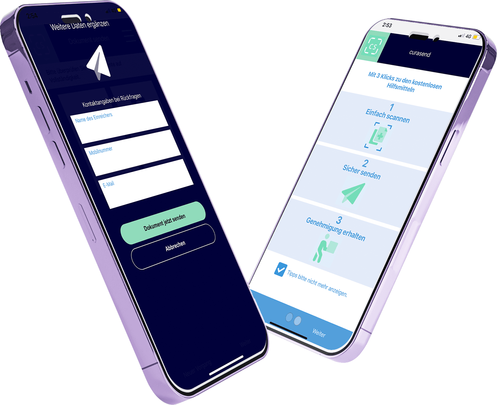 Scan, send and approve — the three-step submission flow