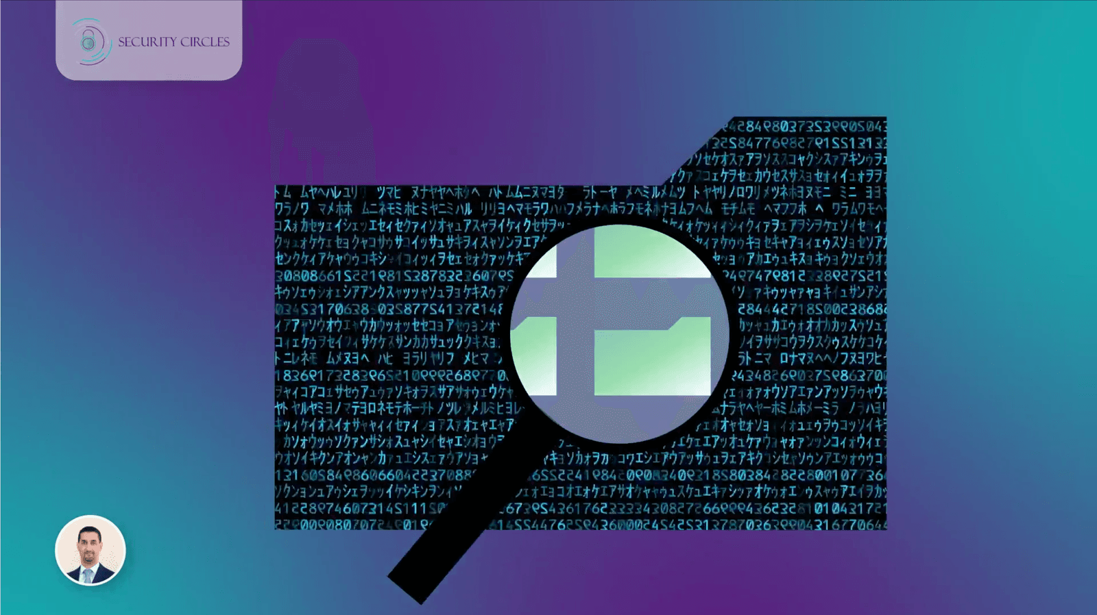 Encryption, shown as cipher text resolving under inspection