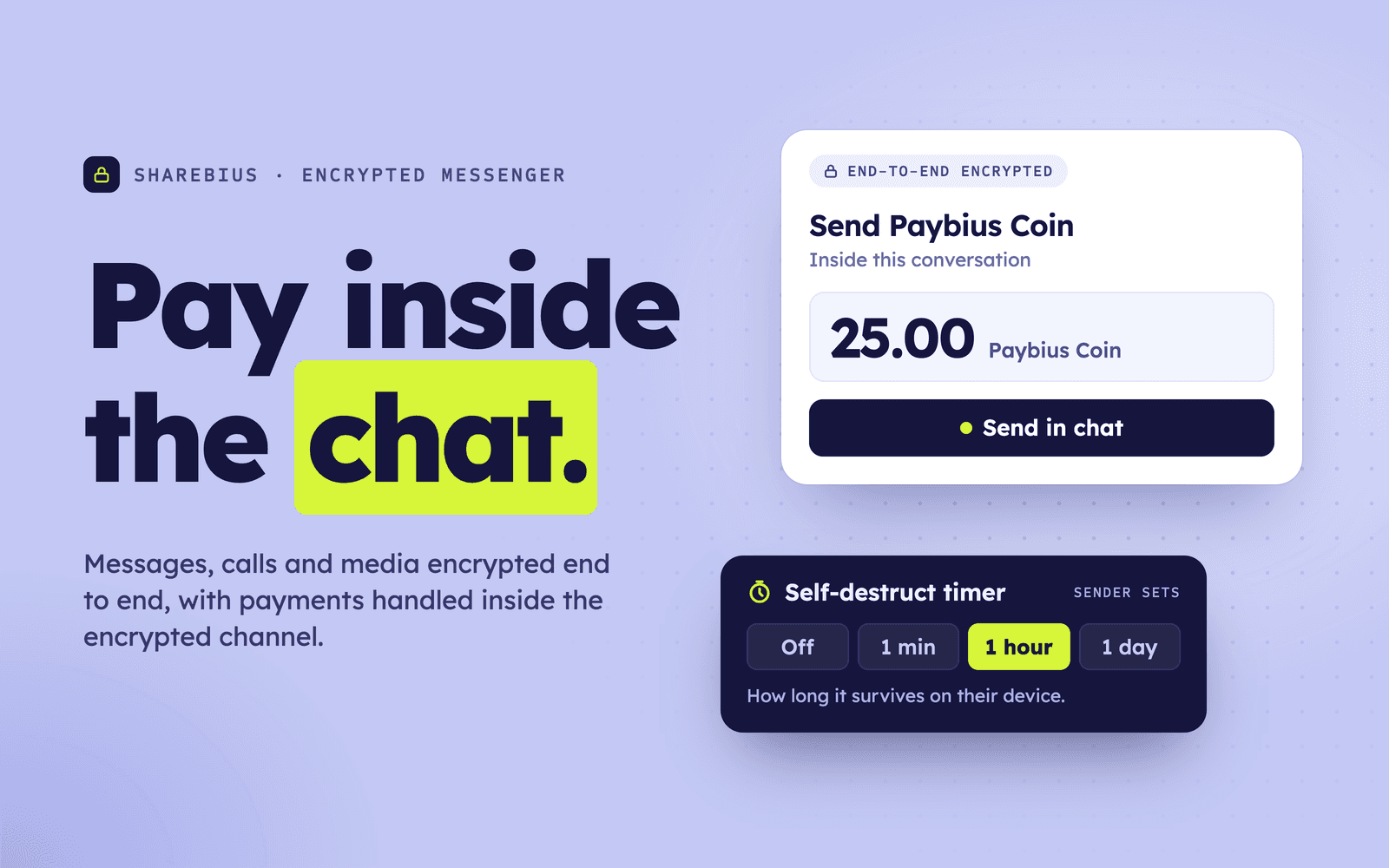 Sharebius Messenger — End-to-end encrypted messenger with integrated payments