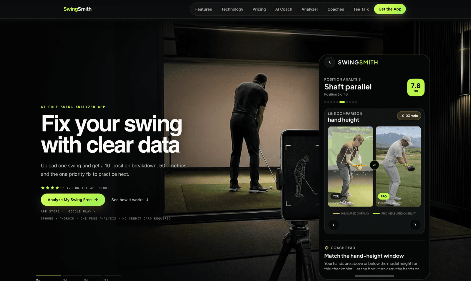 SwingSmith — AI golf swing analyser with a 10-position engine and in-app coach