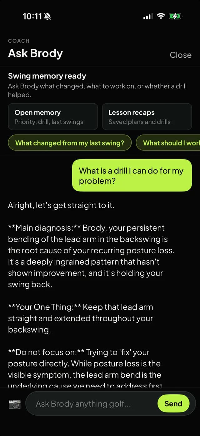 Ask Brody answering with swing history in context