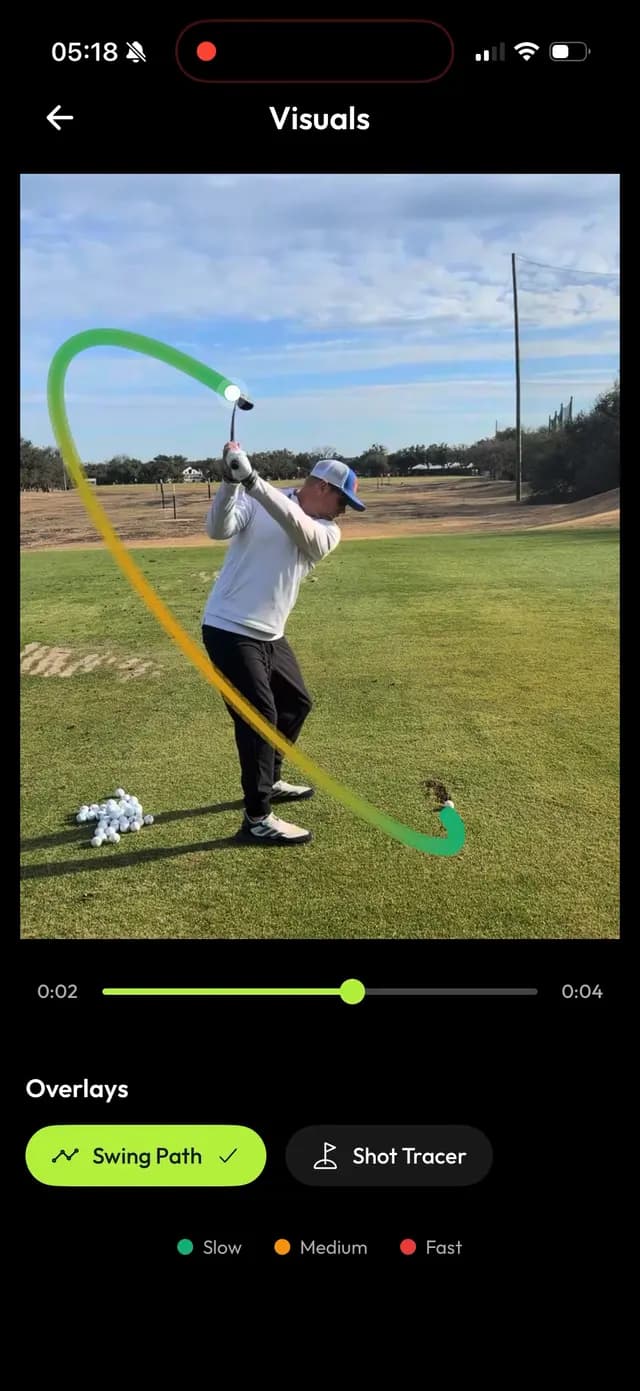 Swing path overlay traced on the golfer’s own video